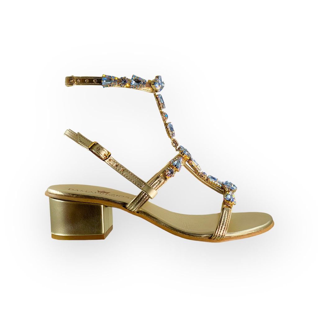 Women's Gold Venezia Vegan Sandals Embellished With Aquamarine Crystals 3 Uk DAMAPREZIOSA