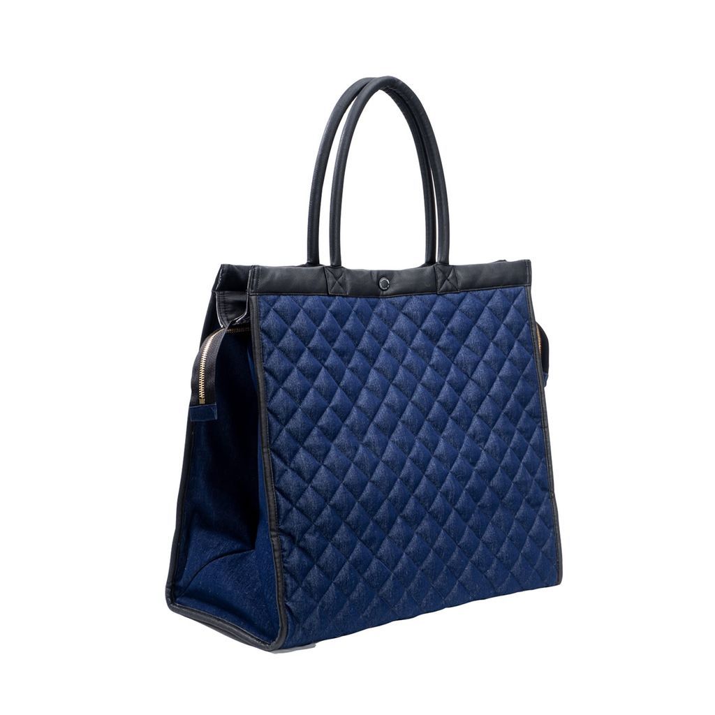 Women's Goose-Down Hand Bag - Quilted Hi-Tech Fabric - Denim Blue - Max Sax One Size Yvette LIBBY N'guyen Paris