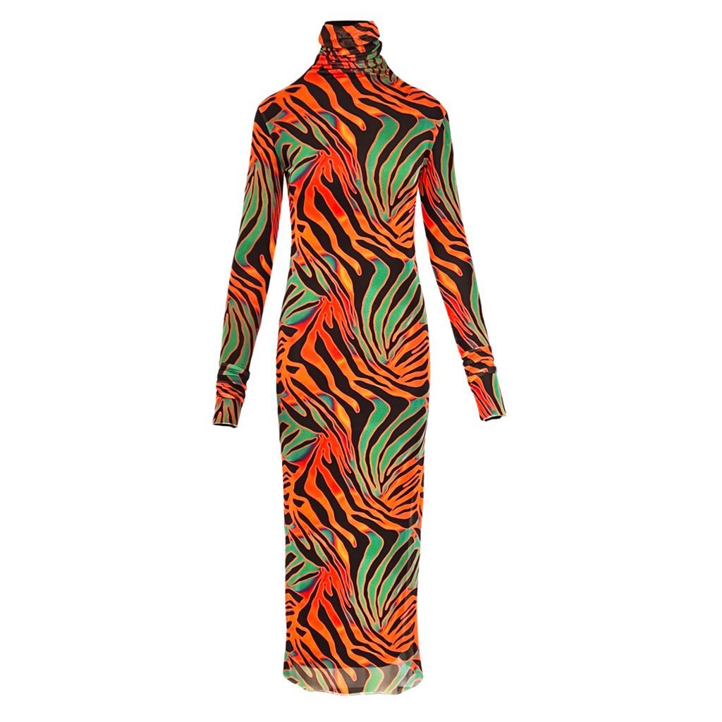 Women's Green / Black / Yellow Printed Mesh Dress In Orange, Green & Black Xs/S L2R THE LABEL