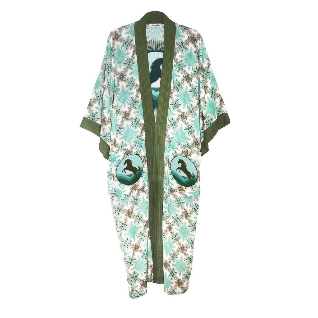 Women's Green / Blue / White Malibu Canyon Kimono One Size Henelle