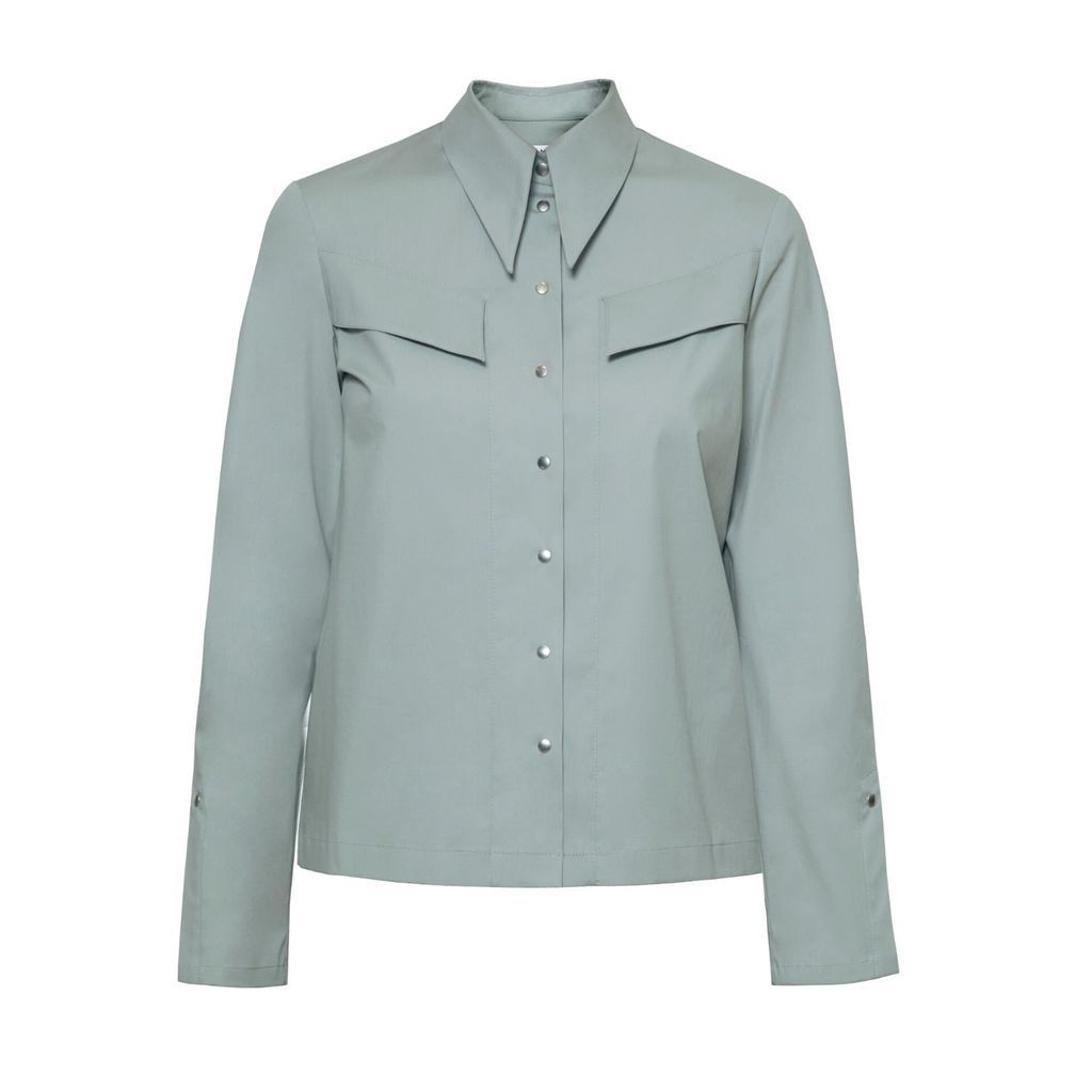 Women's Green / Neutrals Alexa Pointed Collar Shirt In Olive-Green Extra Small DIANA ARNO