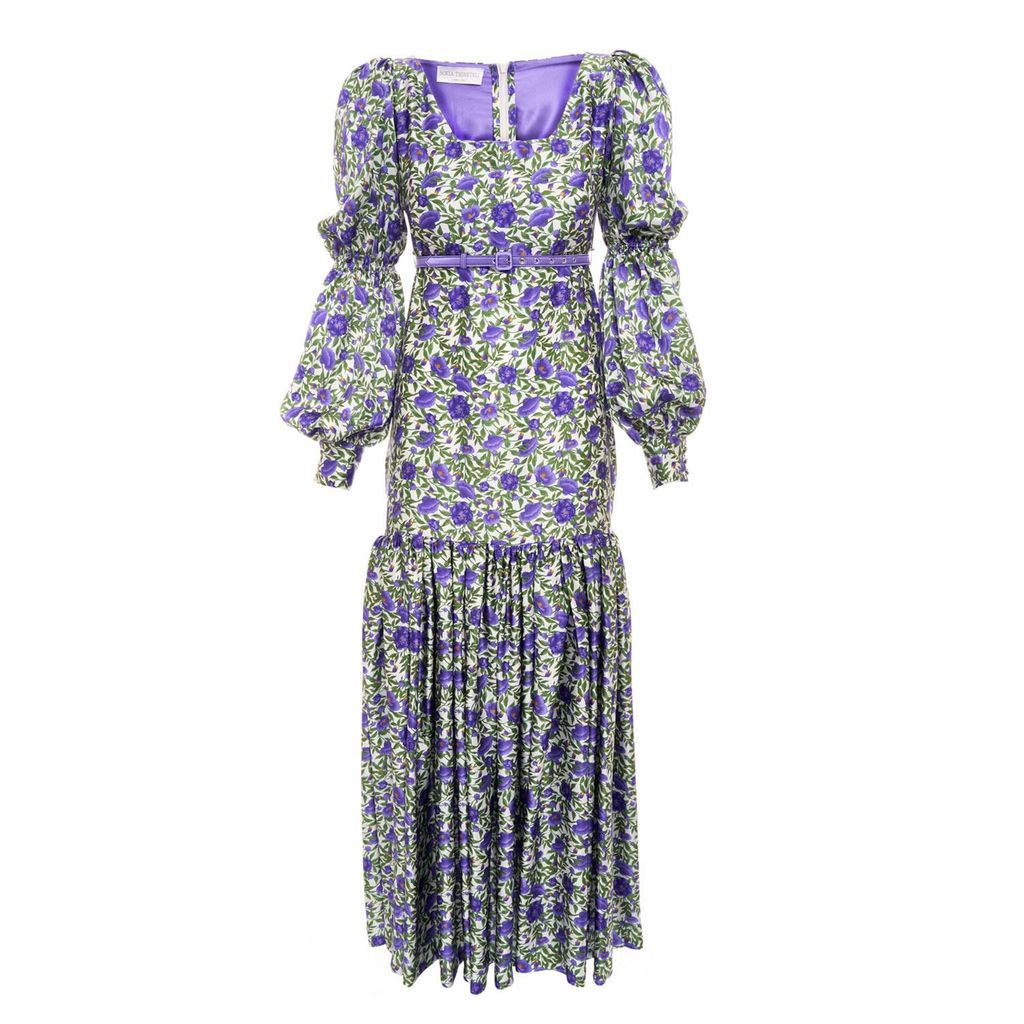 Women's Green / Pink / Purple Long Purple ‘Botanica' Print Dress Xxs Sofia Tsereteli