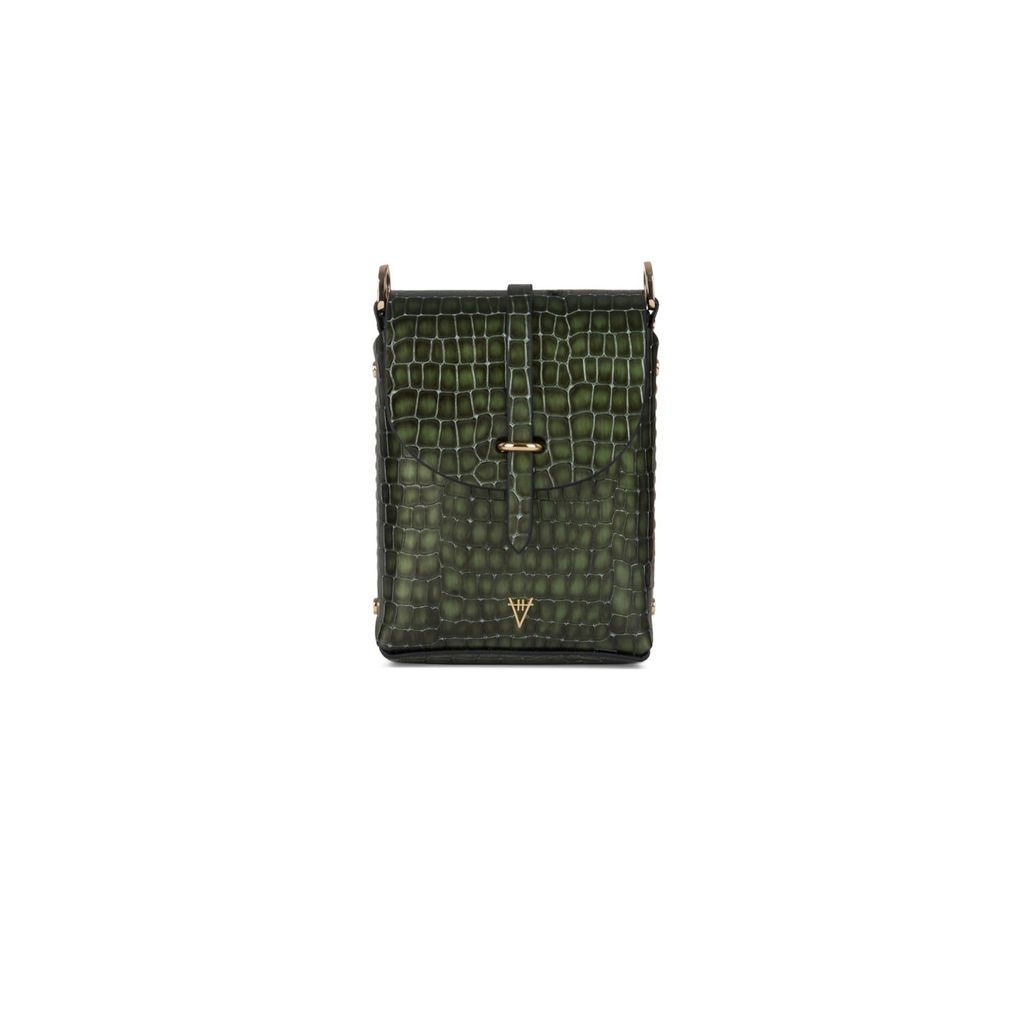 Women's Green Astrum Shoulder Bag Croco Effect Emerald Hiva Atelier