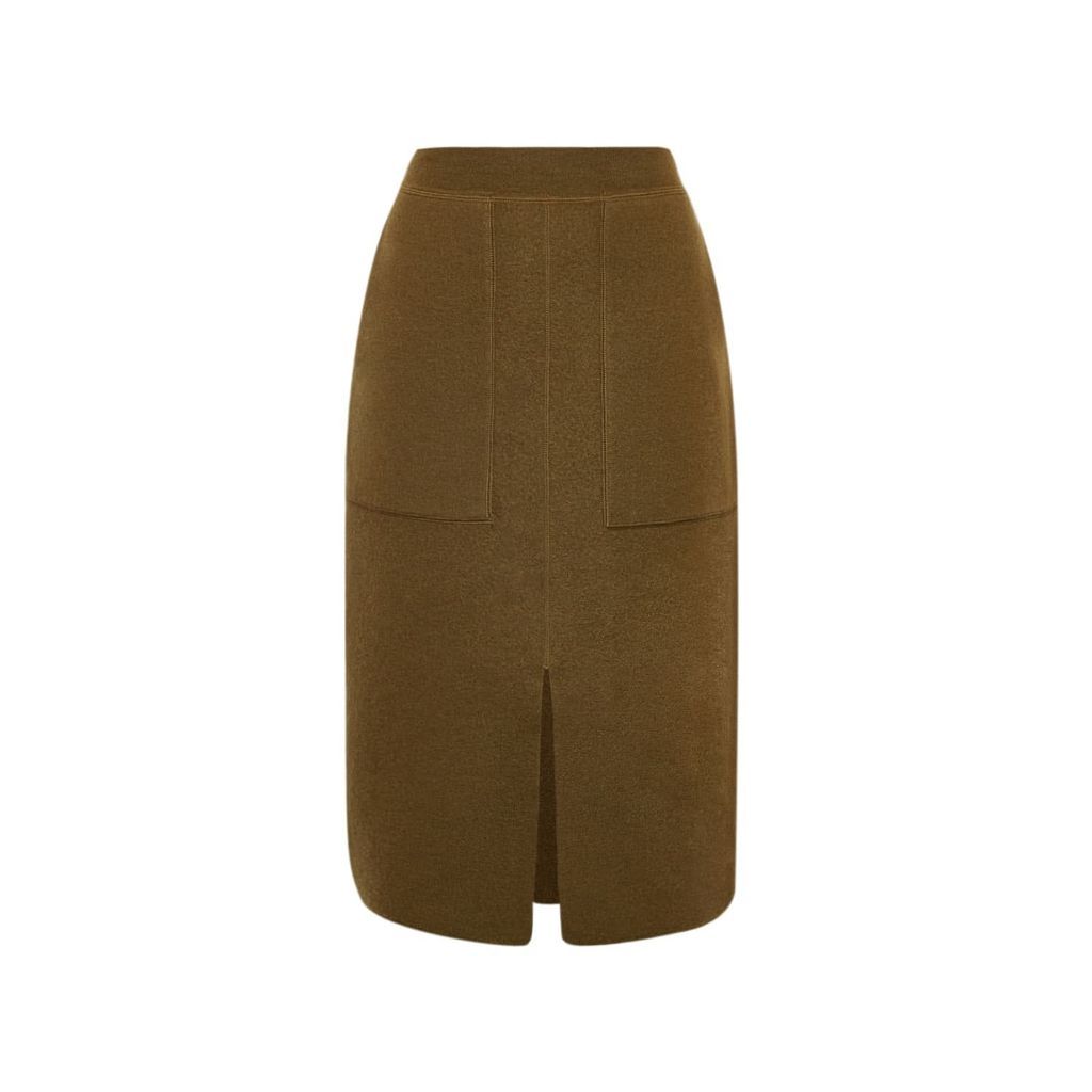 Women's Green Boiled-Wool Pocketed Split Skirt Olive Small CHAMBRE DE FAN