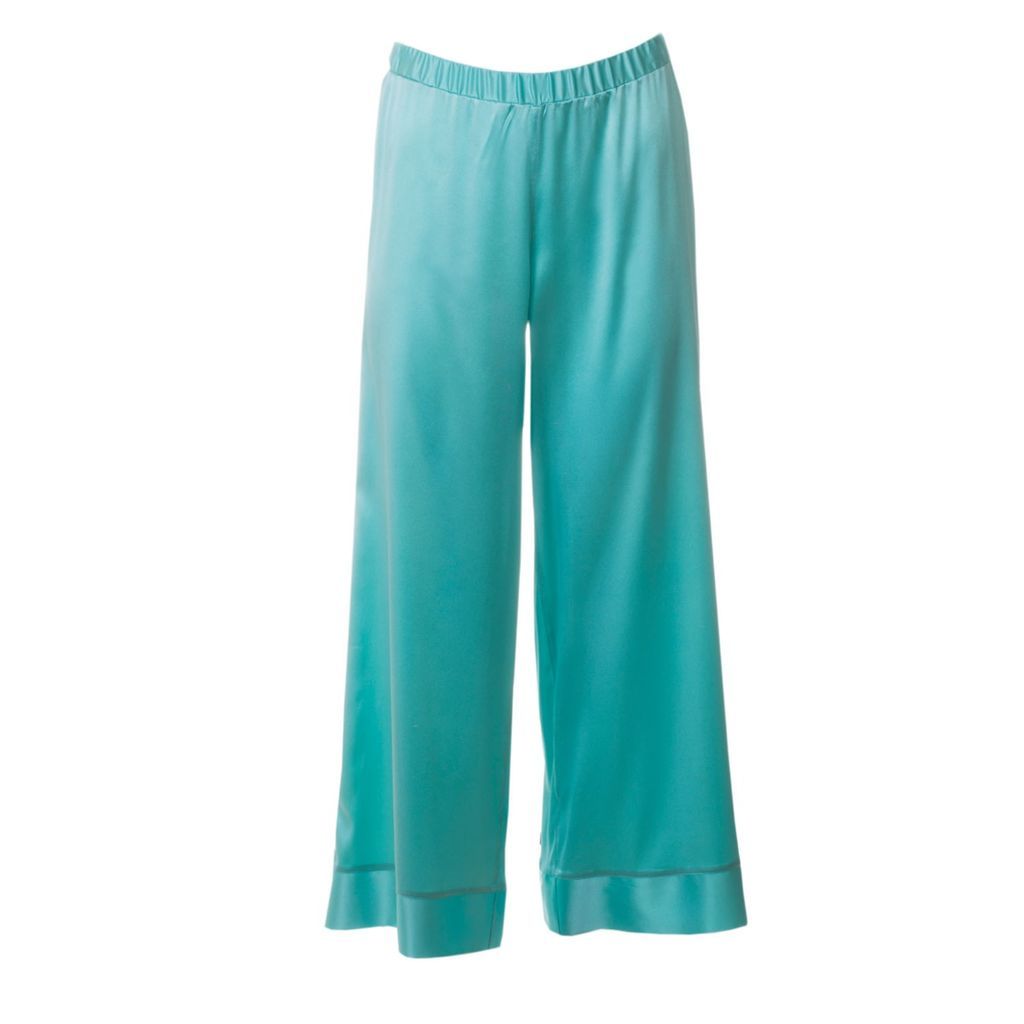 Women's Green Dione Silk Pants Turquoise Small Roses Are Red