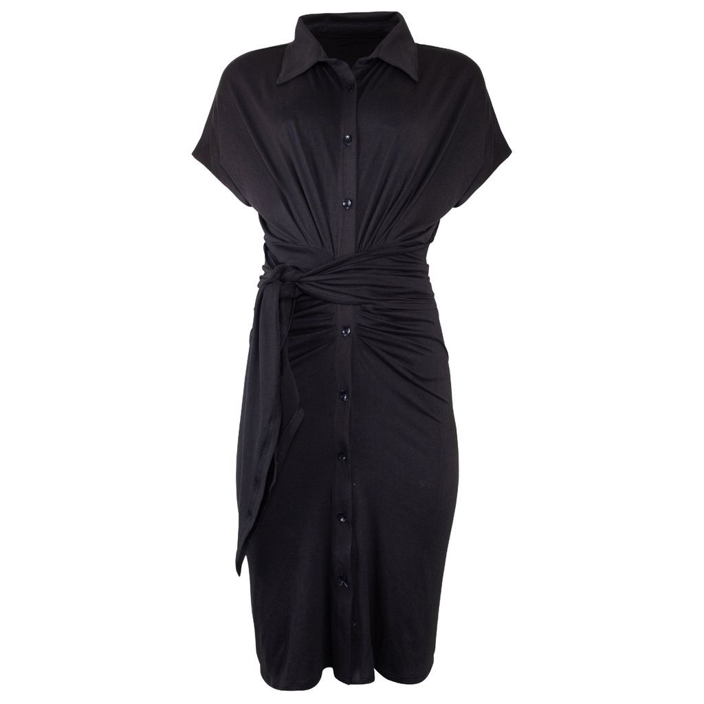 Women's Mona Front Tie Midi Dress - Black Extra Small LEZAT