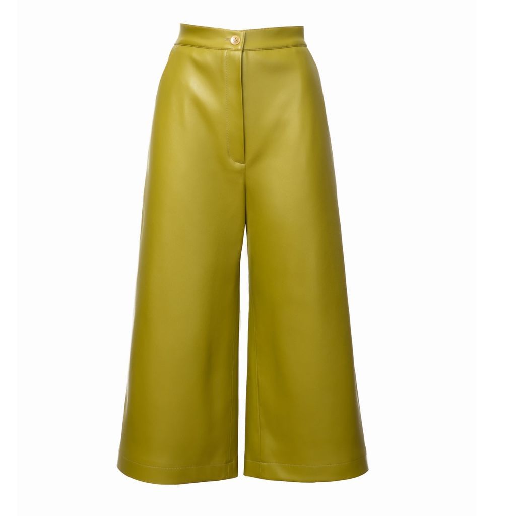 Women's Green Faux Leather Cropped Trousers Small Julia Allert