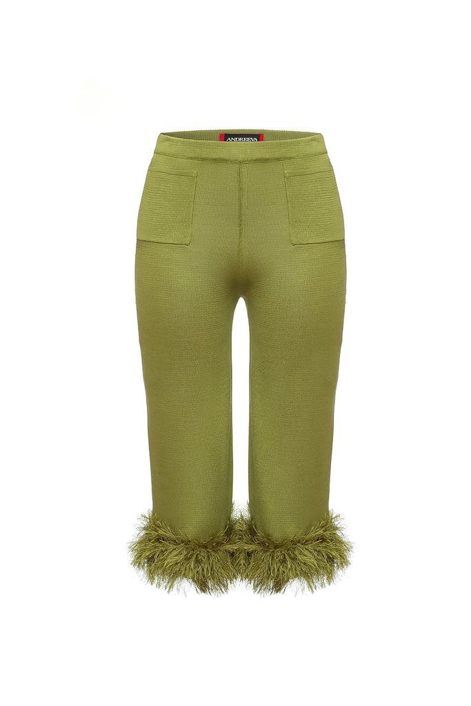 Women's Green Knit Pants With Handmade Knit Details Extra Small ANDREEVA