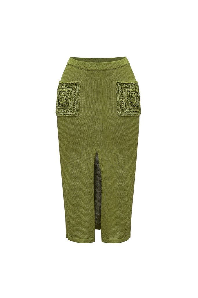Women's Green Knit Skirt With Crochet Pockets Extra Small ANDREEVA