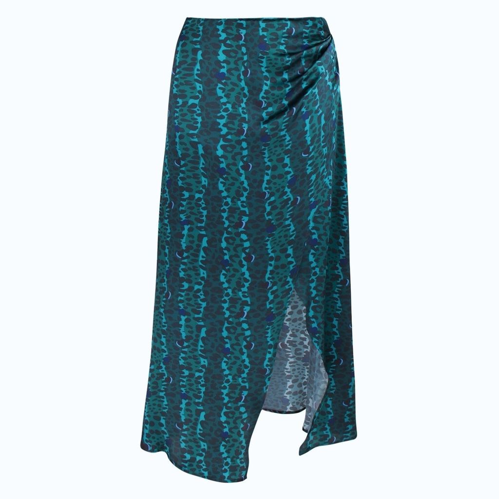 Women's Green Leopard Rhapsody Printed Silk Skirt Small SILE