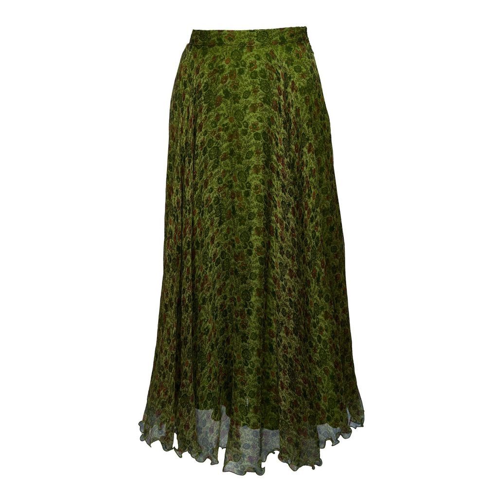 Women's Green Long Skirt In Silk Crepon Xxs Sofia Tsereteli