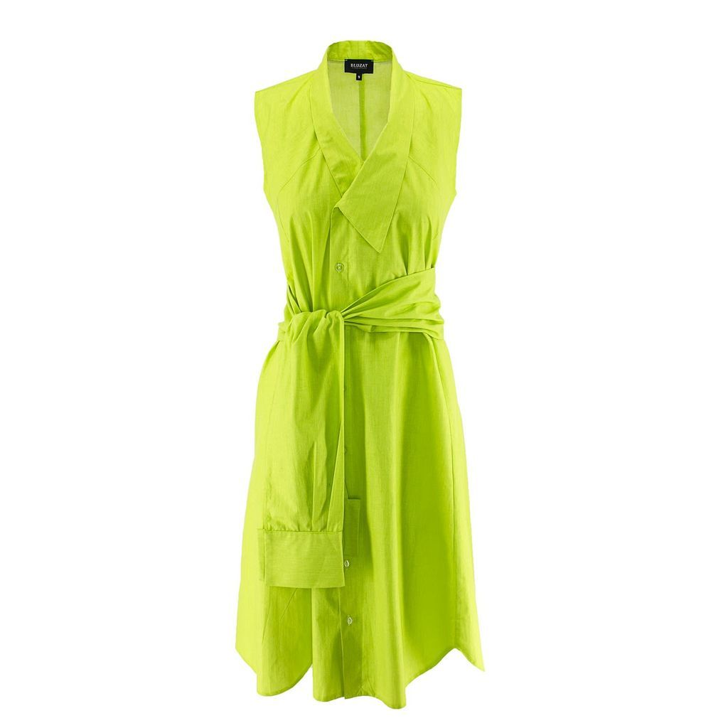 Women's Green Neon Lime Shirt Dress Extra Small BLUZAT