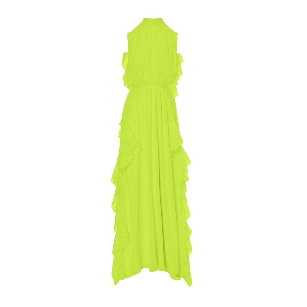 Women's Green Neon Metallic Maxi Flared Dress Extra Small BLUZAT