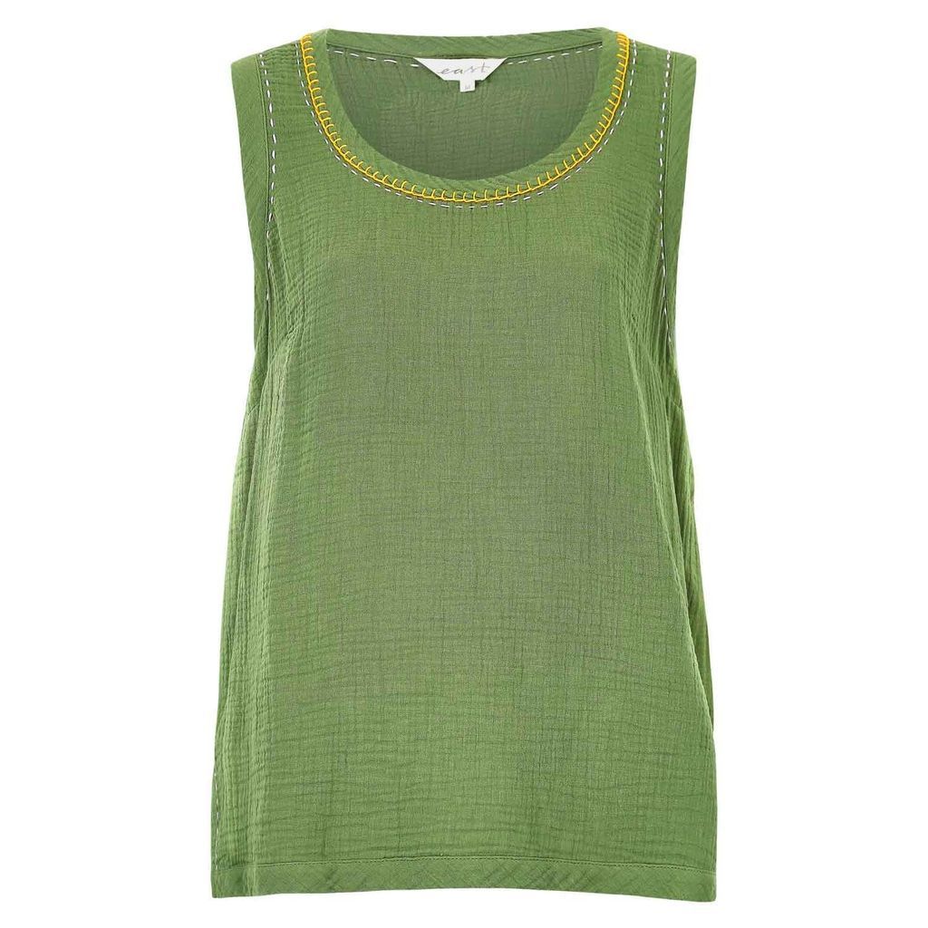 Women's Green Sally Khaki Cotton Sleeveless Top Small EAST