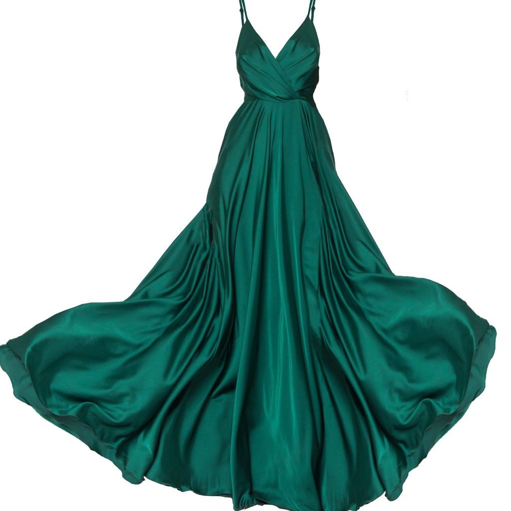 Women's Green Satin Long Dress Emerald Xxs Angelika Jozefczyk