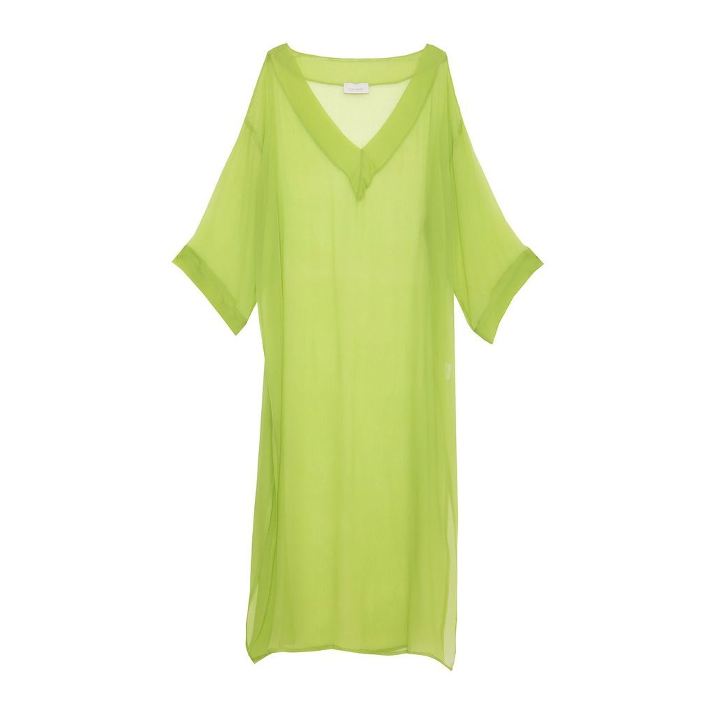 Women's Green Silk Kaftan In Lime Roses Are Red