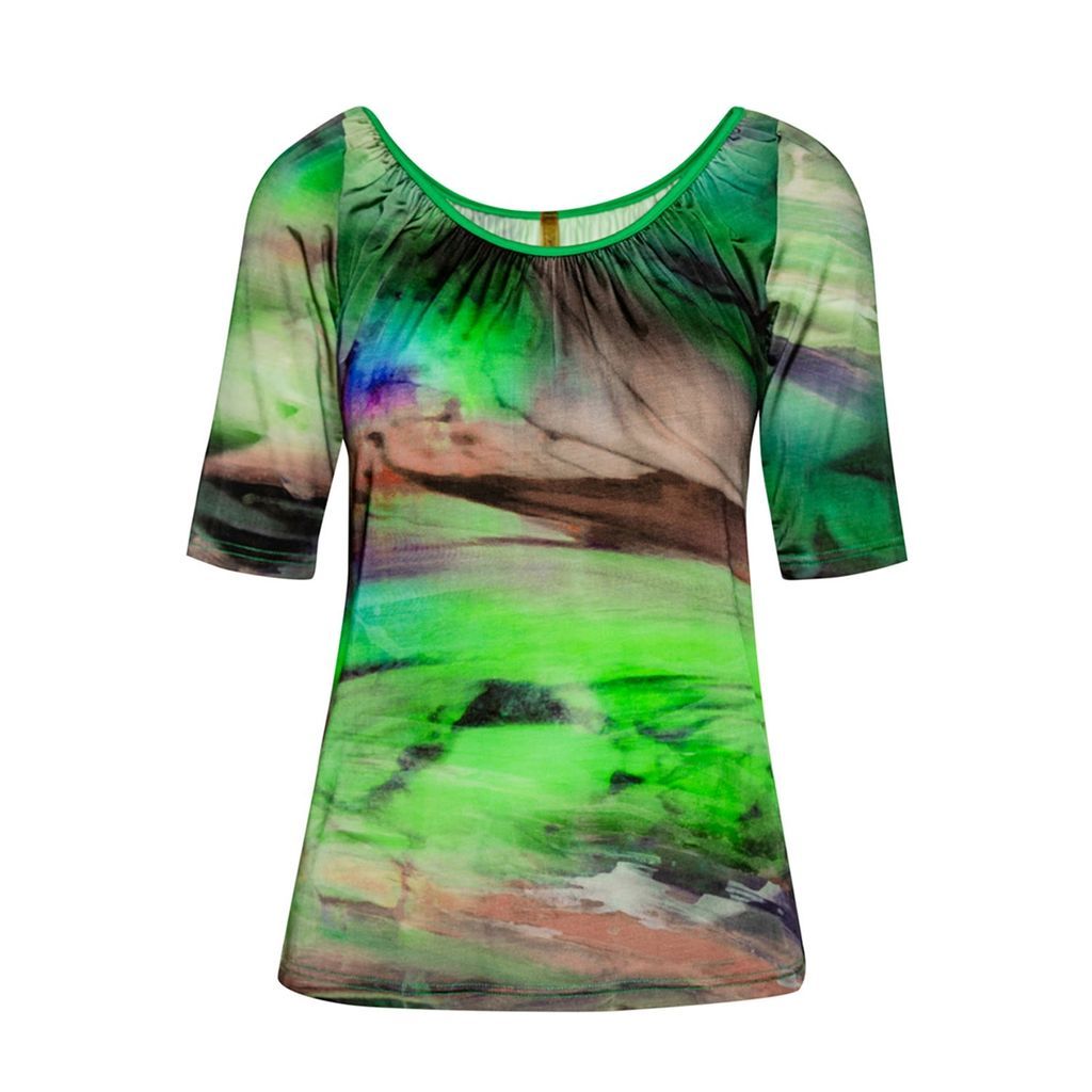 Women's Green Swirly Print Scoop Neck Top Extra Small Conquista
