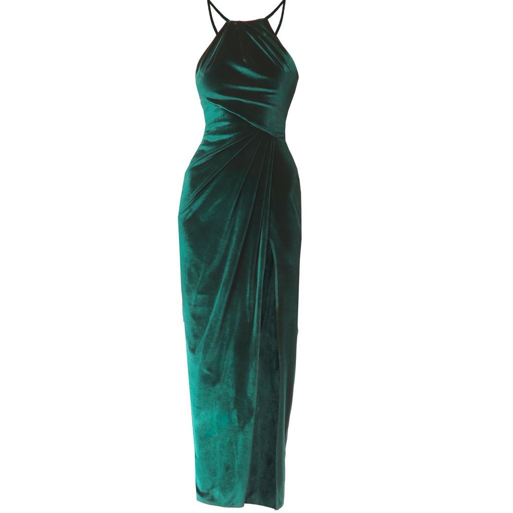 Women's Green Velvet Emerald Drapped Dress Sofia Extra Small Angelika Jozefczyk
