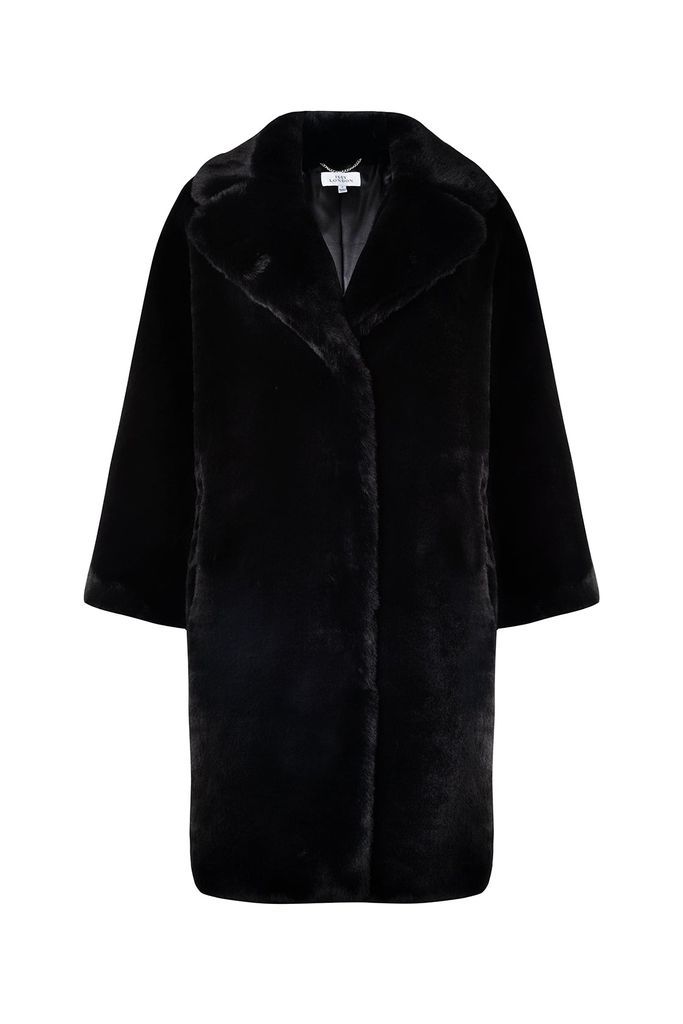 Women's Greta Long Faux Fur Coat Black Medium ISSY LONDON