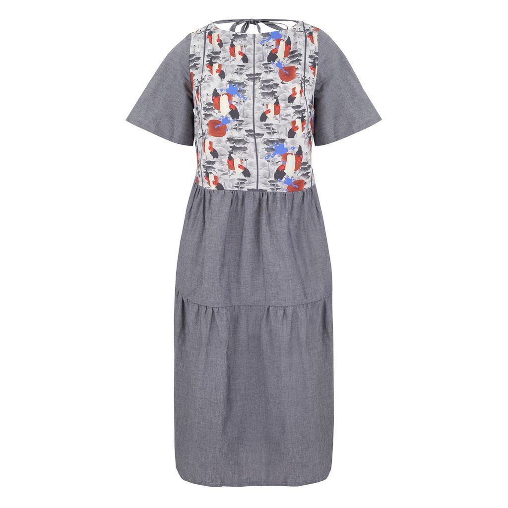 Women's Grey Ami Dress Cotton Chambray With Graffiti Art Print Extra Small COCOOVE