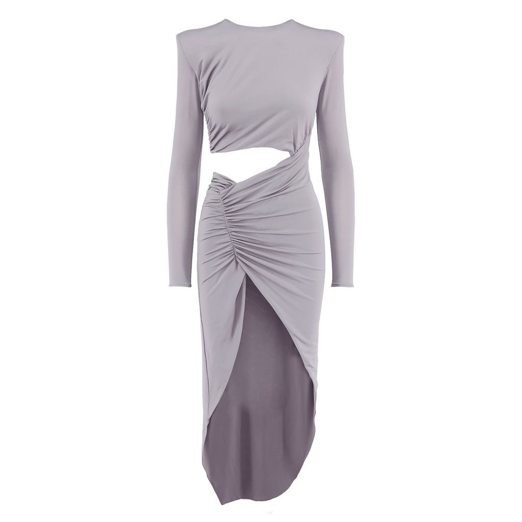 Women's Grey Asymmetrical Dress With Cut-Out Effect Extra Small BLUZAT