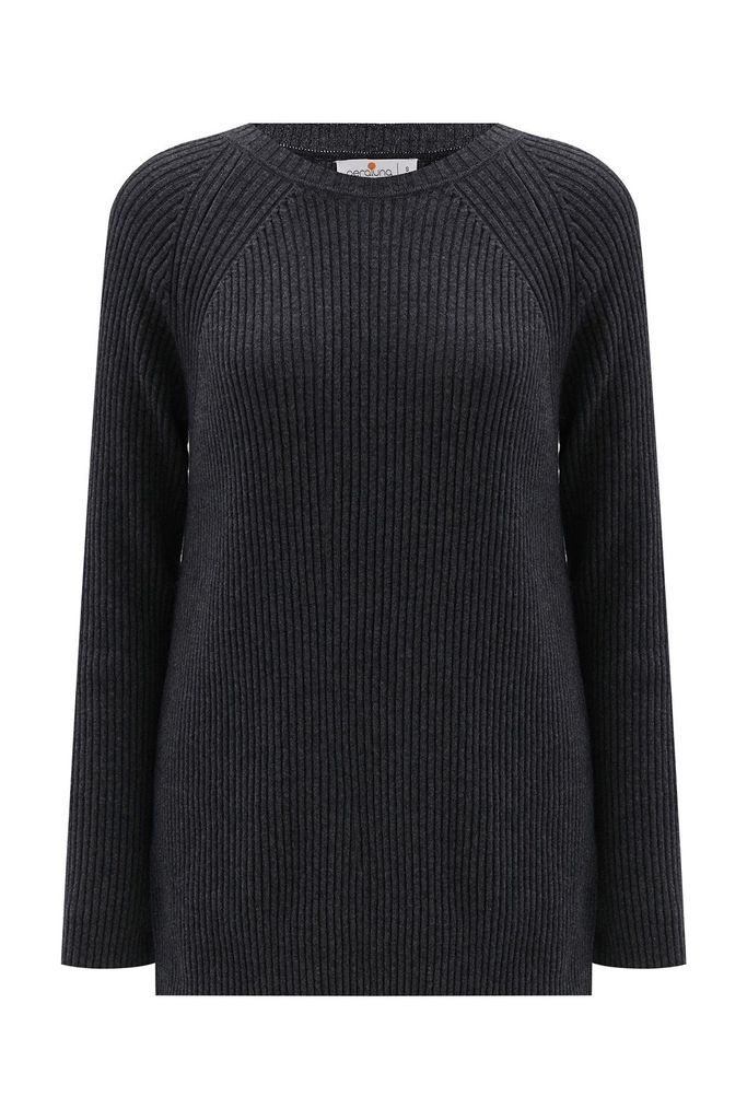 Women's Grey Cashmere Blend O Neck Ribbed Pullover - Anthracite Melange Small Peraluna