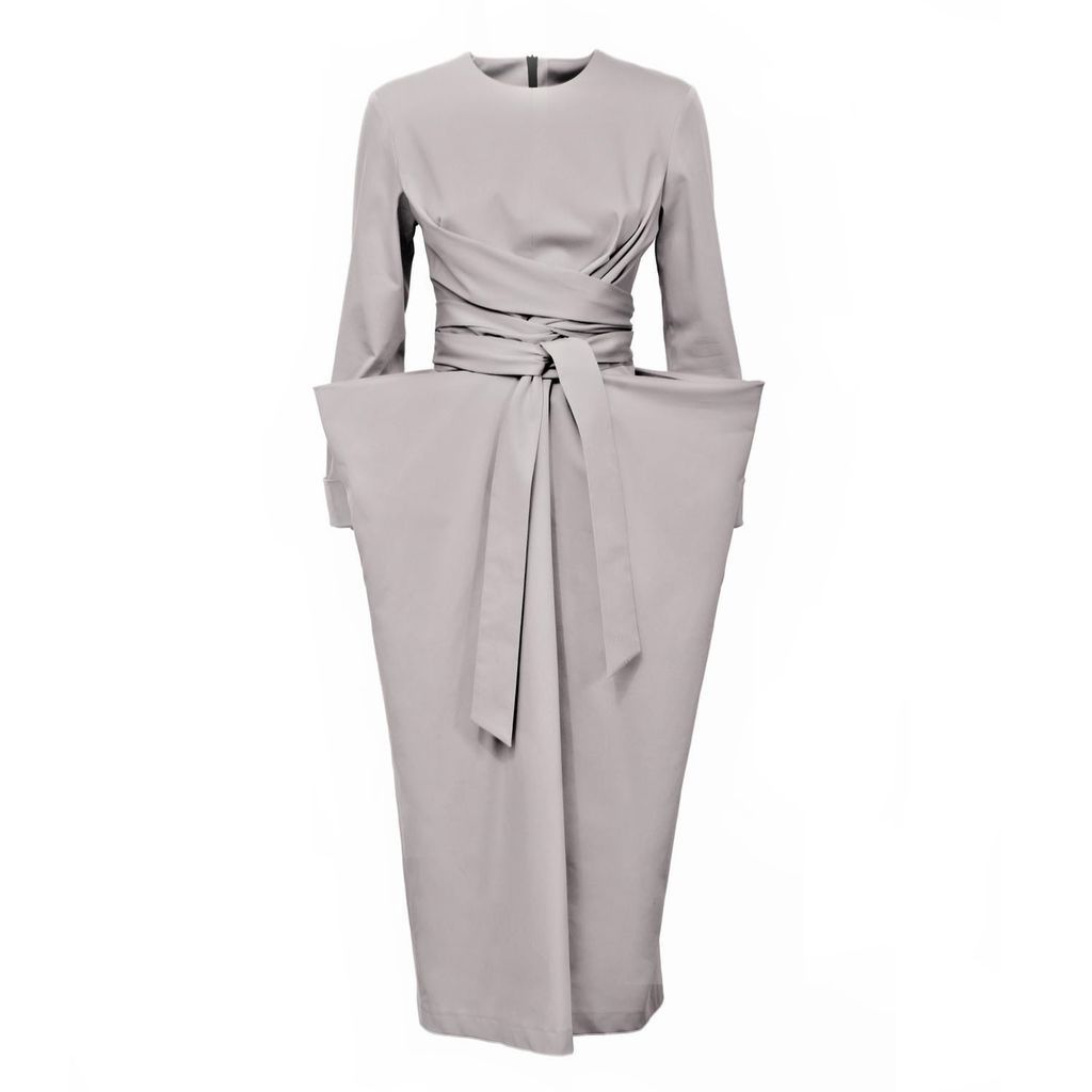Women's Grey Designer Midi Dress With Belt Extra Small Julia Allert