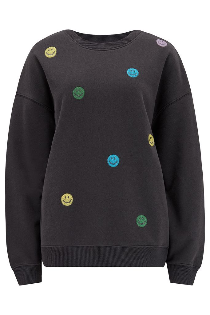 Women's Grey Eadie Relaxed Sweatshirt Charcoal, Happy Faces Embroidery Extra Small Sugarhill Brighton