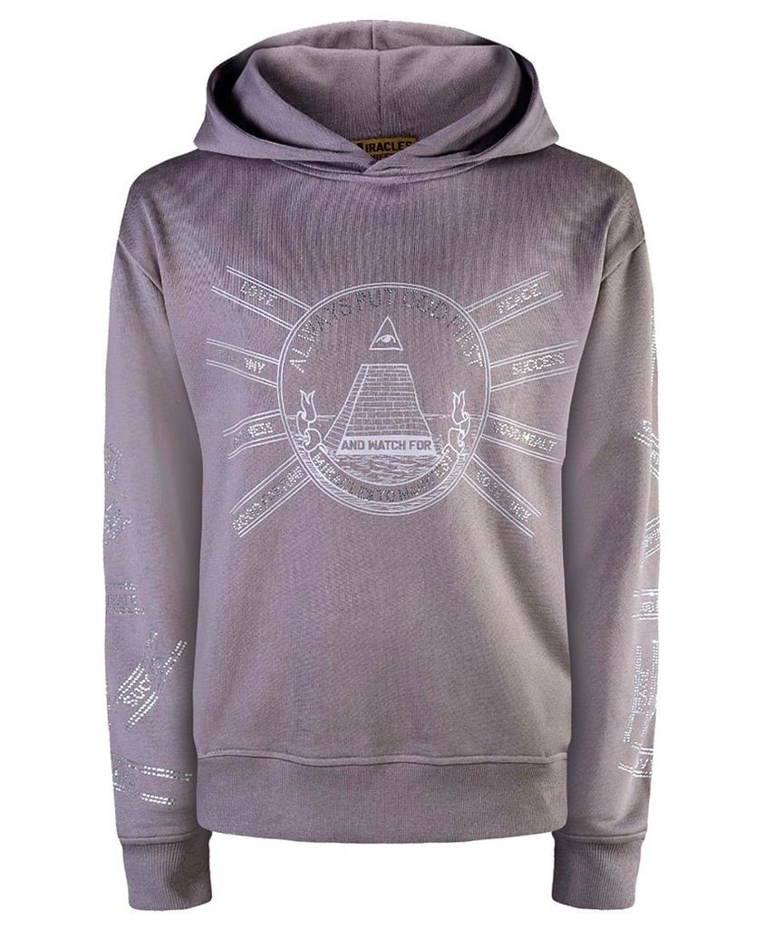 Women's Grey God First Affirmation Hoodie With Rhinestone Design - Truly Taupe Small Miracles Manifester