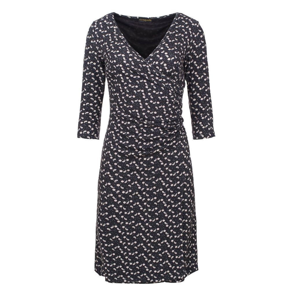 Women's Grey Print Faux Wrap Wool Dress Extra Small Conquista