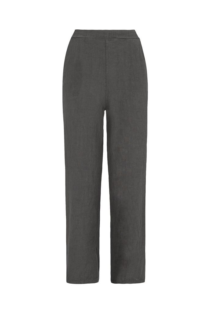Women's Grey Wide Leg Linen Trousers - Charcoal Extra Small James Lakeland