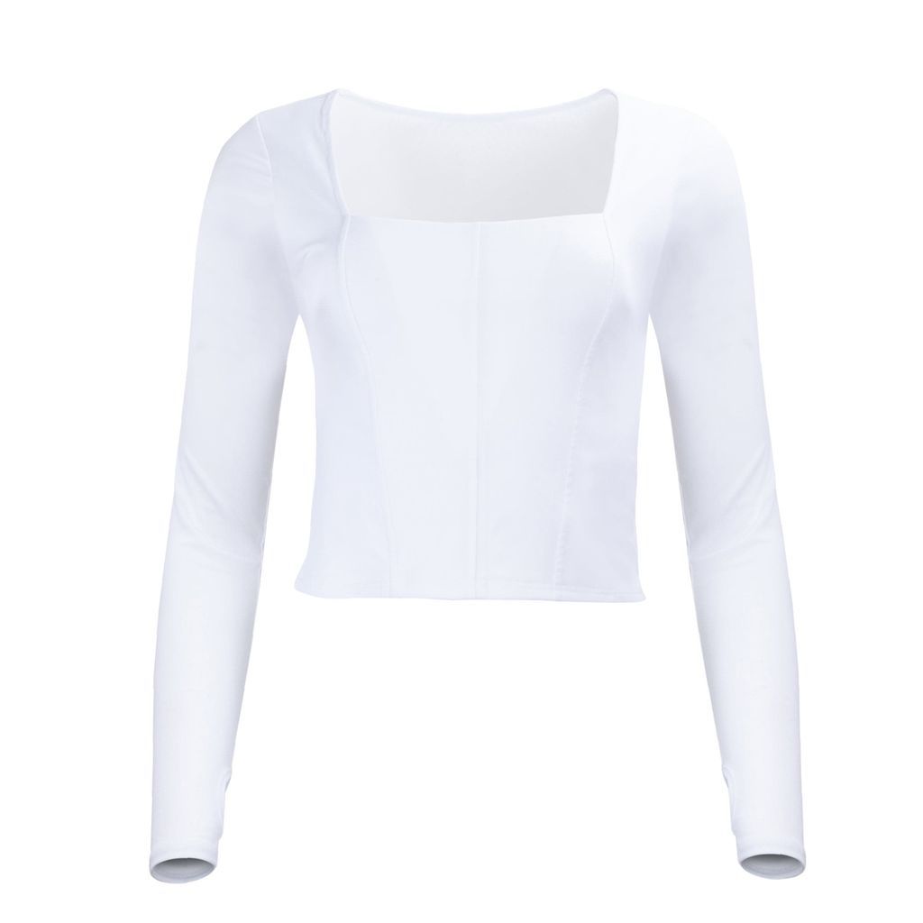 Women's Hailey Mesh & Cotton Long Sleeve Top - Blanc Extra Small LEZAT