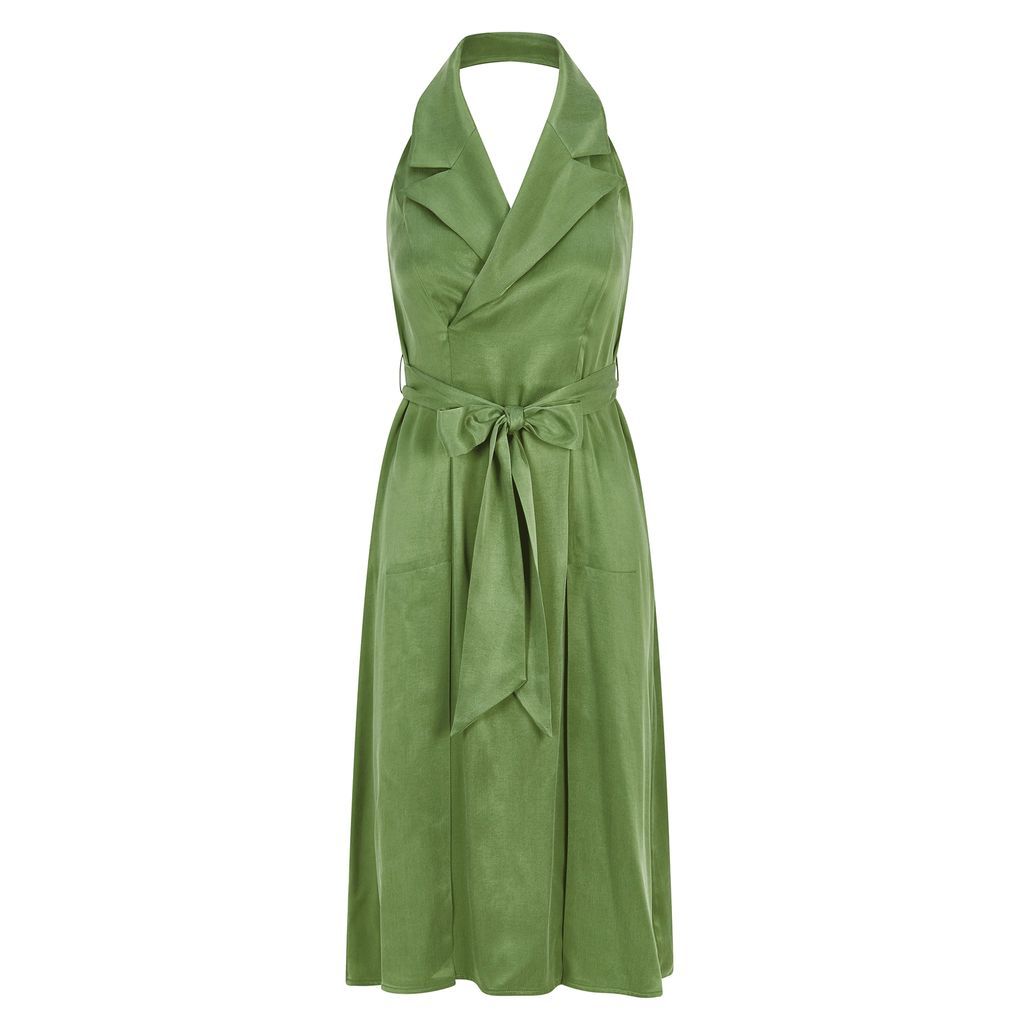 Women's Halter Neck Midi Tuxedo Dress - Avocado Green Xxs Femponiq