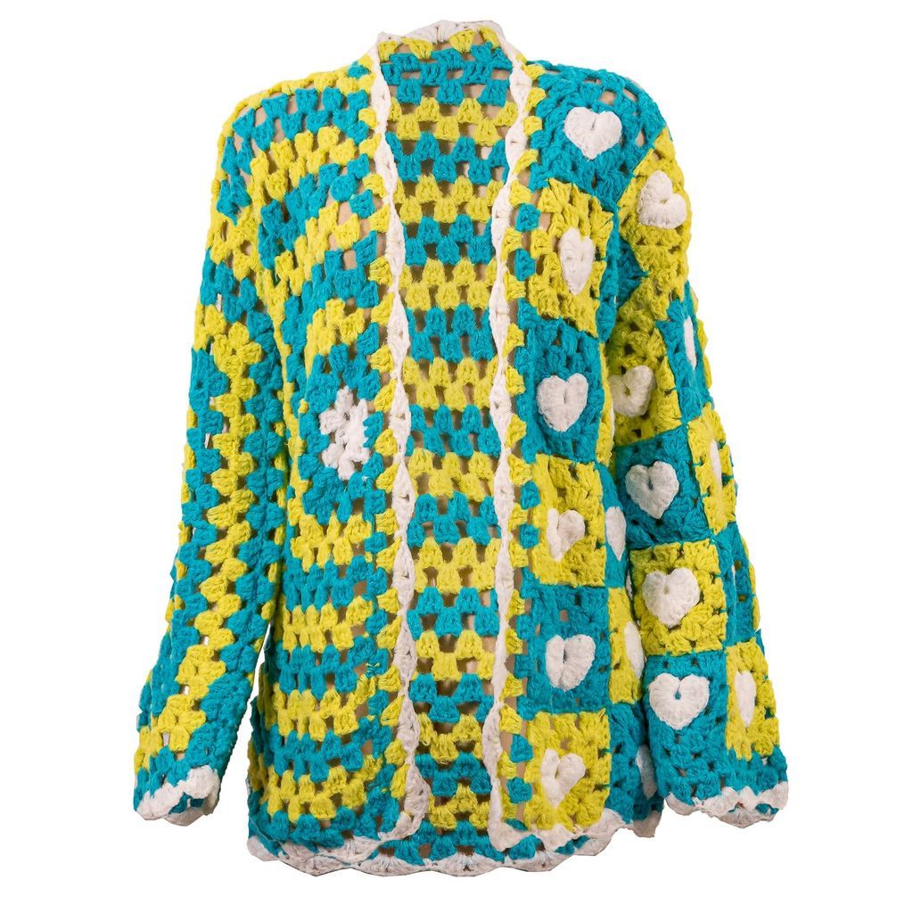 Women's Heart Crochet Cardigan - Blue And Green S/M Tricult