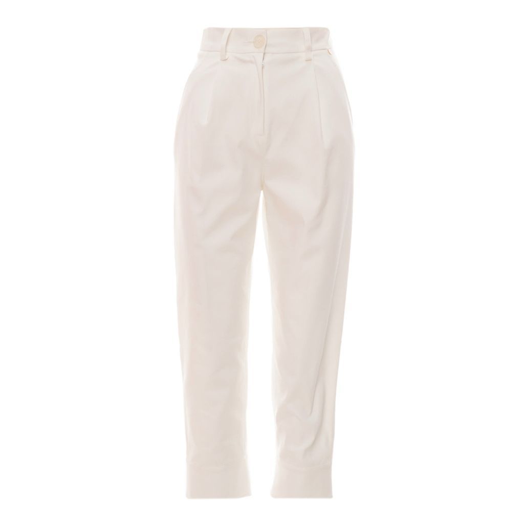 Women's High Waisted White Cotton Pants Xxs Nissa