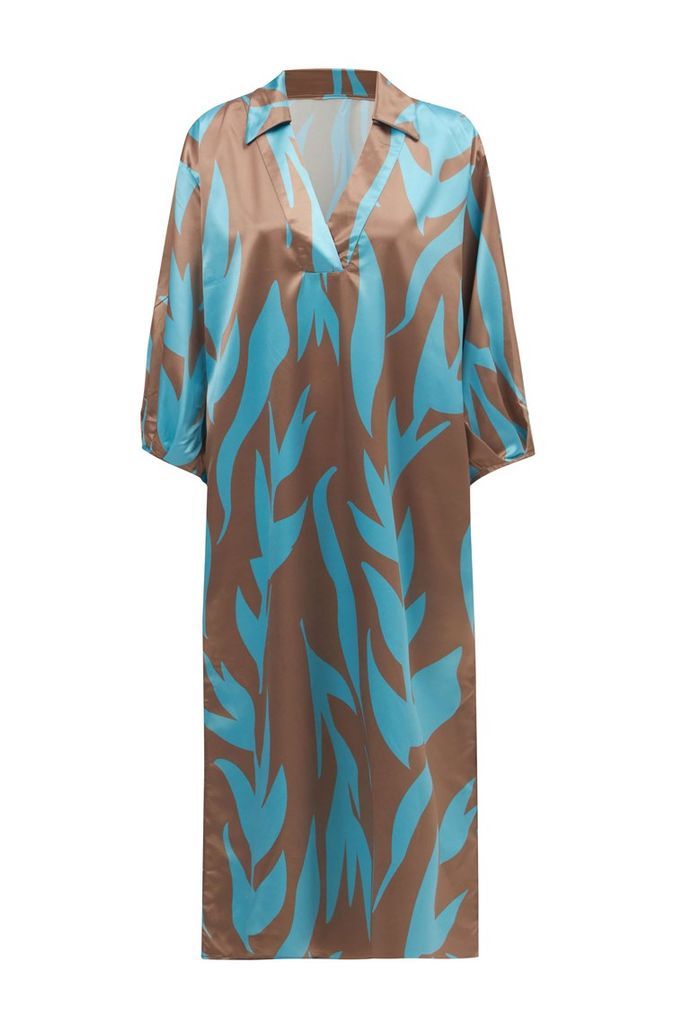 Women's Kalinda Loose Fit Seasonal Sateen Dress Turquoise/Brown S/M Peraluna