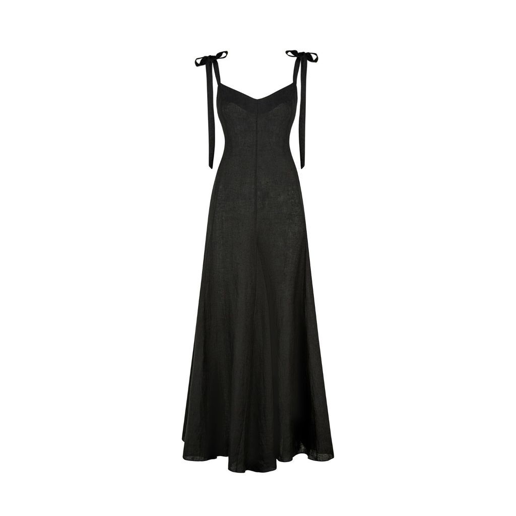 Women's Kaya Maxi Linen Dress In Midnight Black One Size Lily Phellera