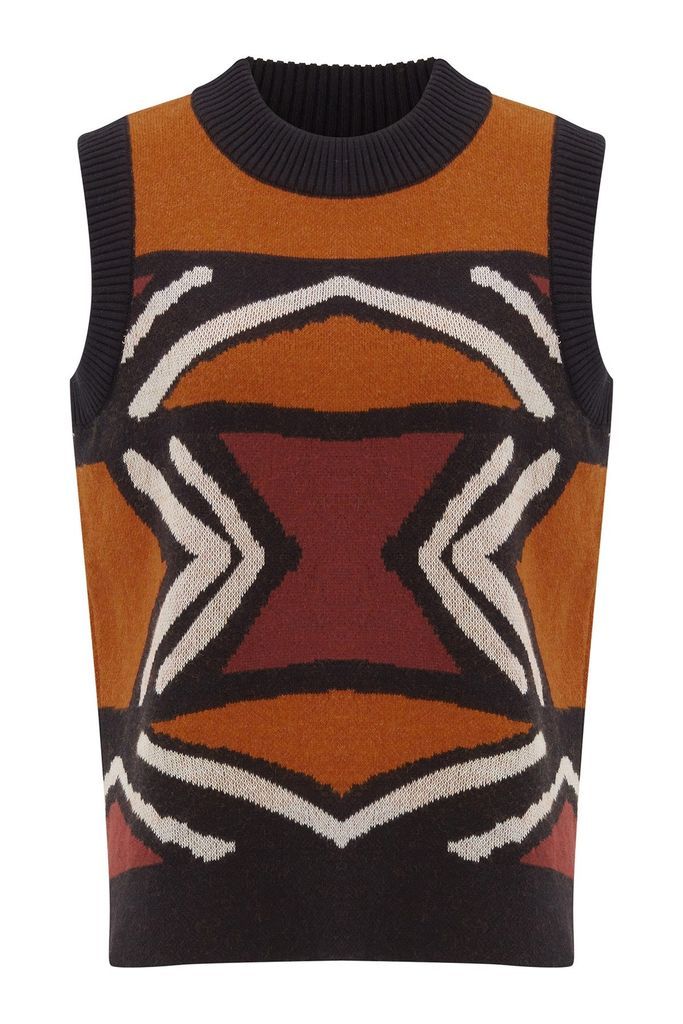 Women's Kenda Jaquard Patterned Sleeveless Sweater - Multicolour Small Peraluna