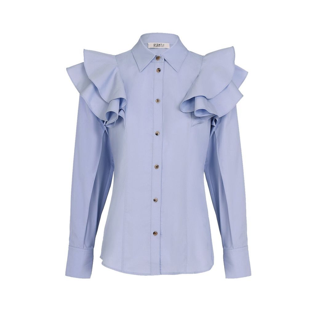 Women's Kitoko Ruffle Shirt - Blue Extra Small Asantii