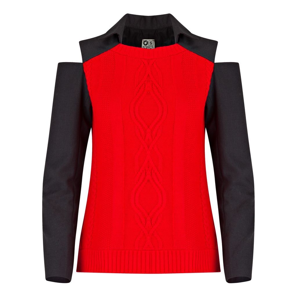 Women's Knitted Cutout Red Long Sleeve Small Boutique Kaotique