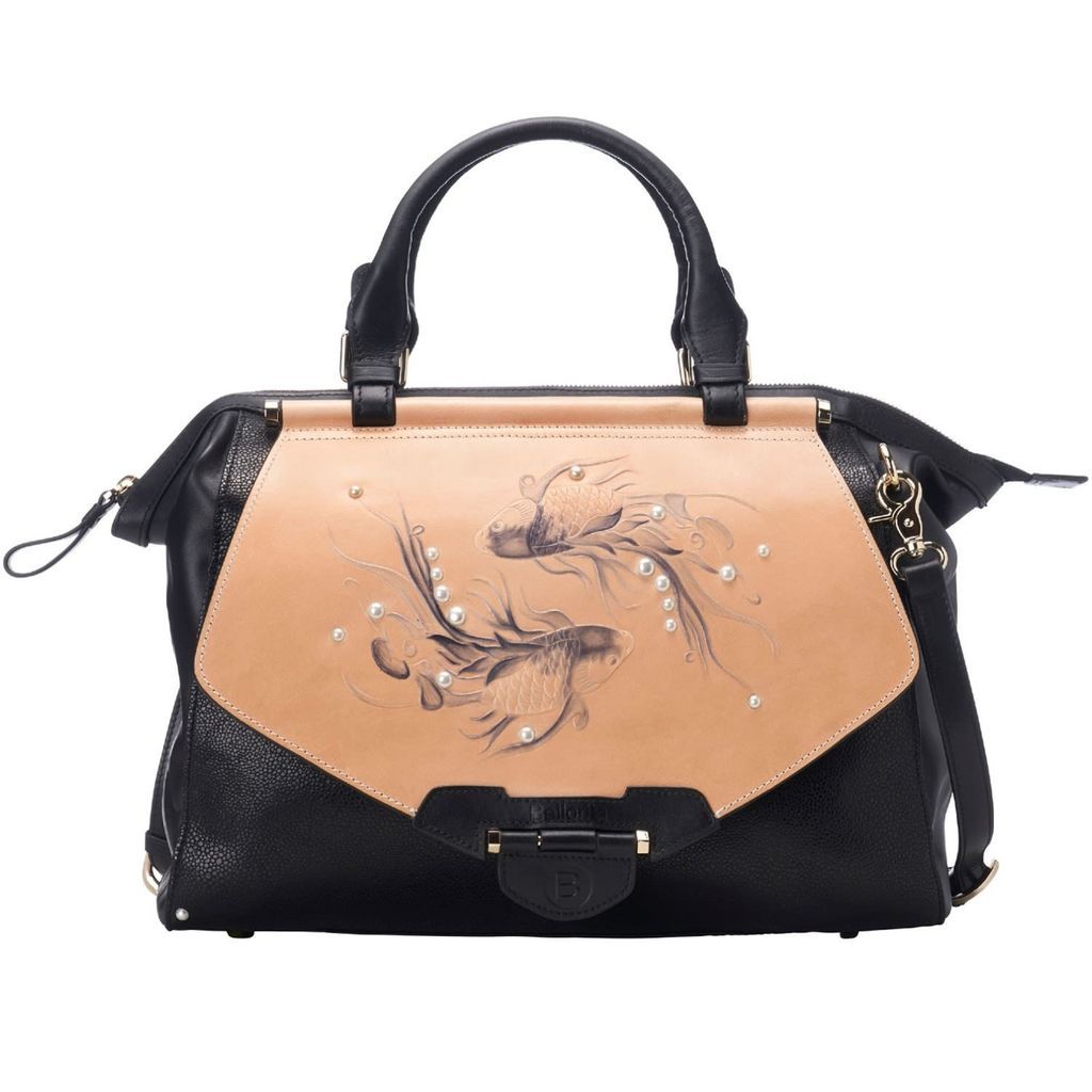 Women's Koi Satchel Leather Bag Large Black Bellorita