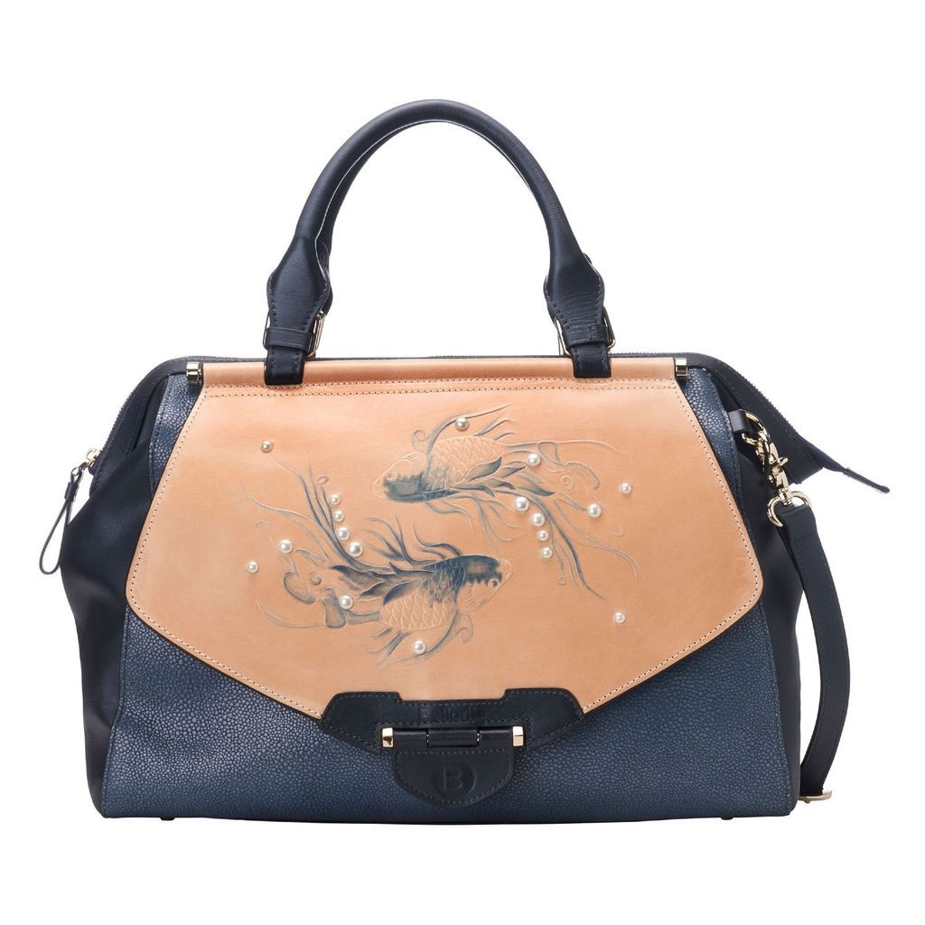 Women's Koi Satchel Leather Bag Large Blue Bellorita