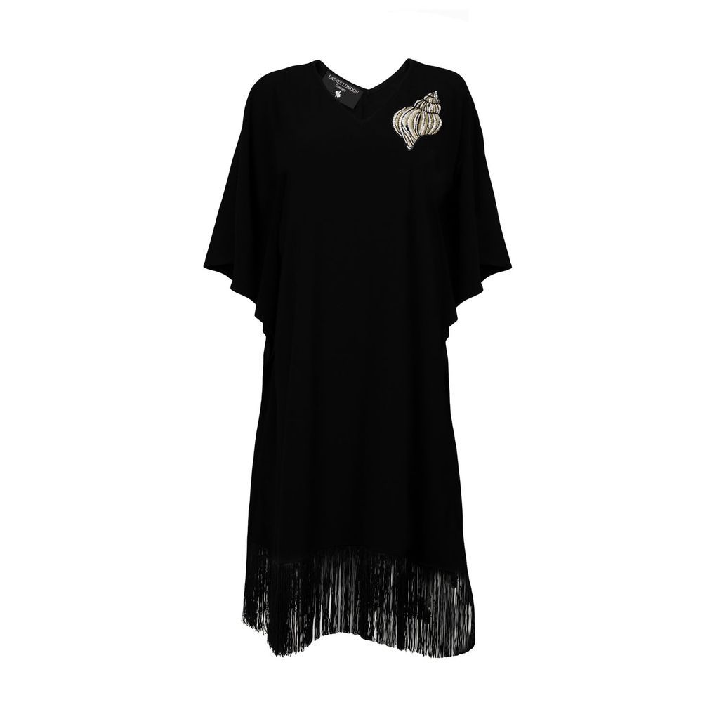 Women's Laines Couture Fringed Tassel Kaftan With Embellished Cone Shell - Black One Size LAINES LONDON