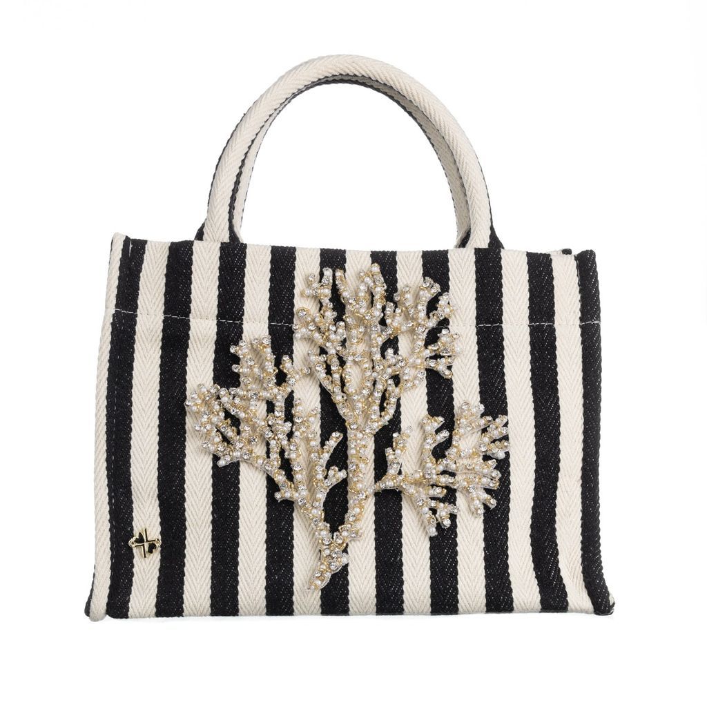 Women's Laines Couture Hand Embellished Coral Tote Bag - Black & Cream One Size LAINES LONDON
