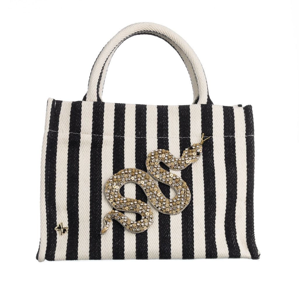 Women's Laines Couture Hand Embellished Snake Tote Bag - Black & Cream One Size LAINES LONDON