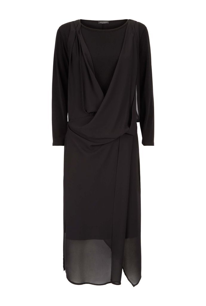 Women's Layered V-Neck Chiffon Dress In Black Medium James Lakeland