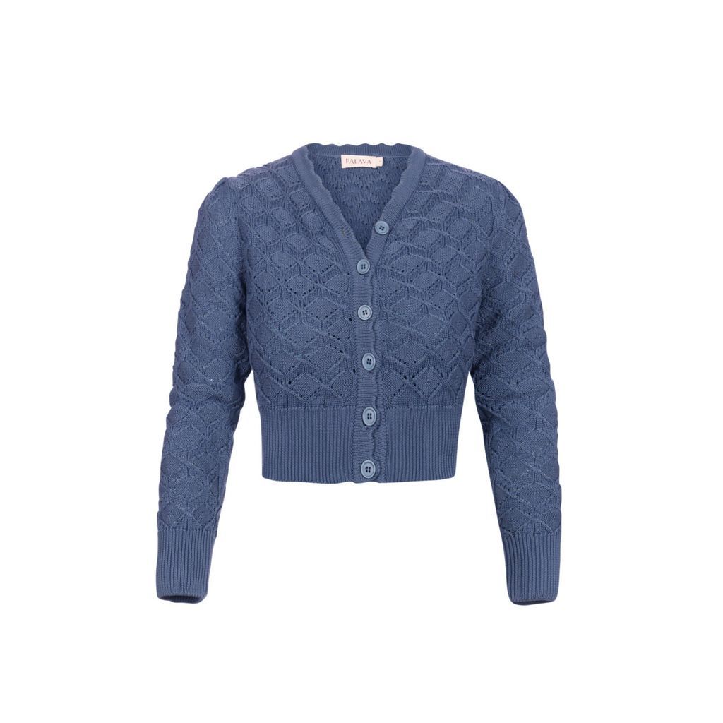 Women's Leah - Storm Blue Basket Knitted Cardigan Extra Small Palava