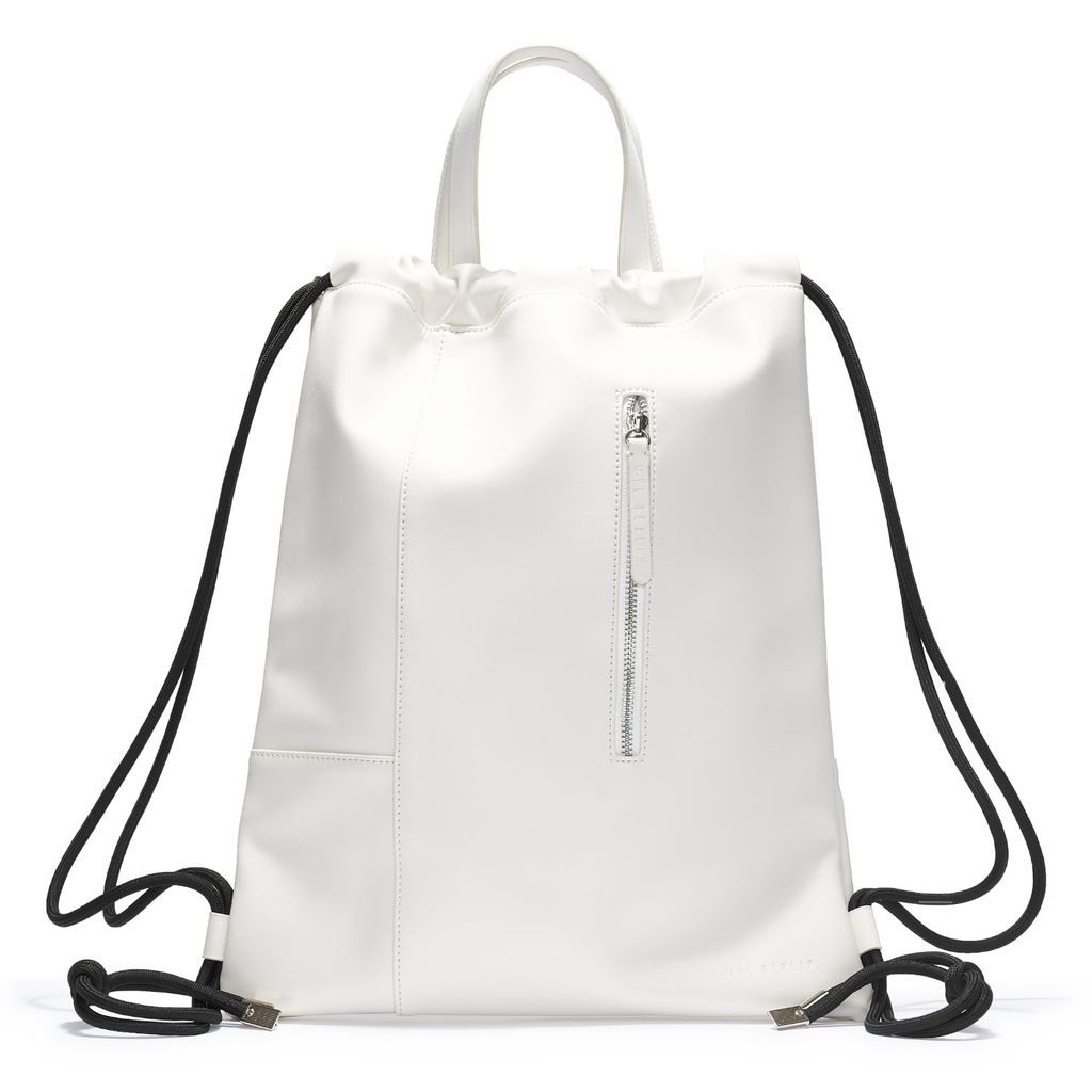 Women's Leather Shopping Backpack Tote - White MYL BERLIN