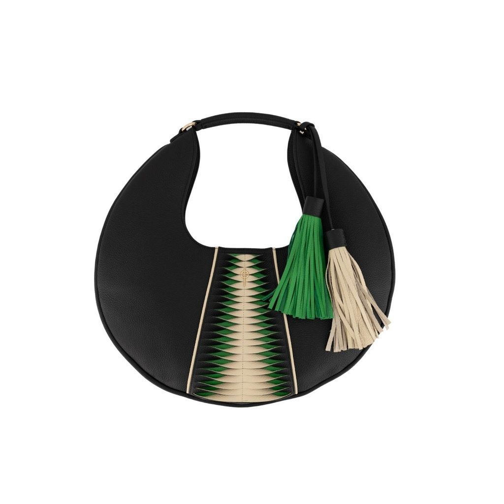 Women's Libertas Black & Green Leather Shoulder Bag Otrera