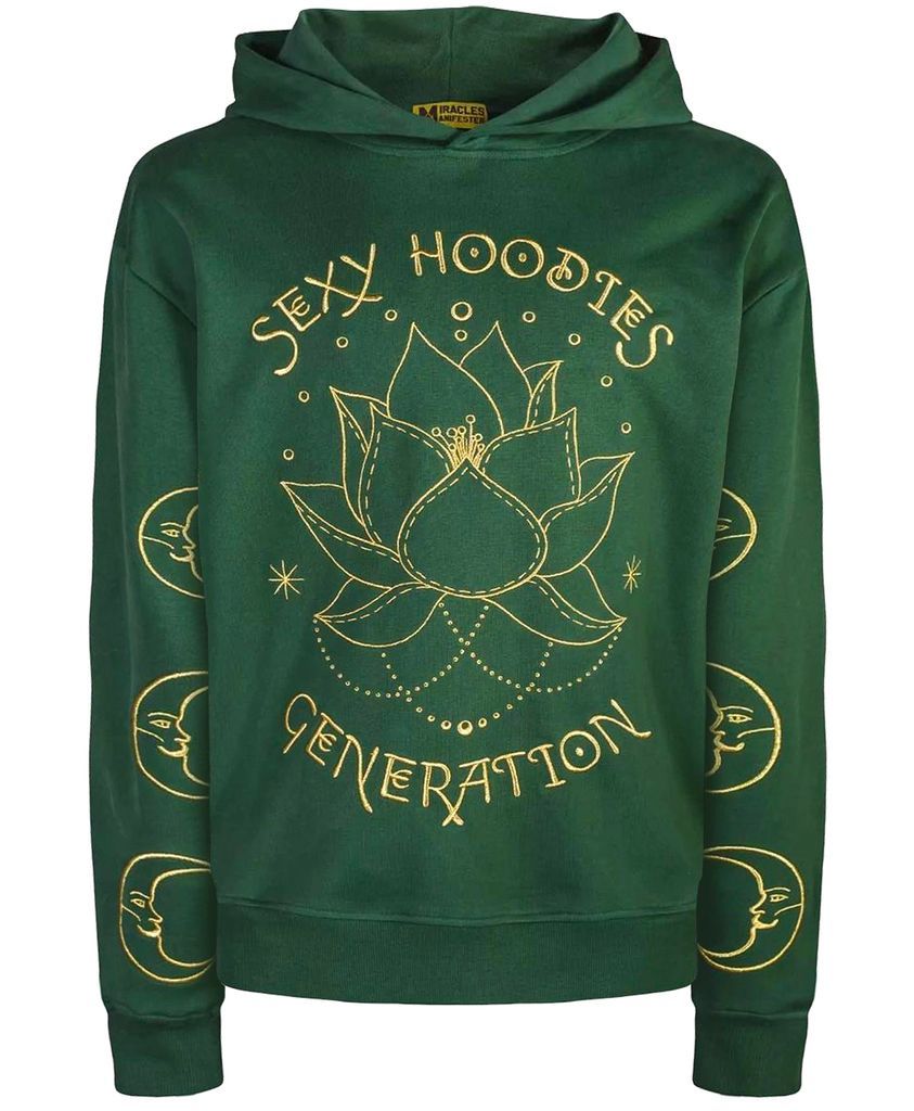 Women's Love Affirmation Embroidered Hoodie - Green Small Miracles Manifester